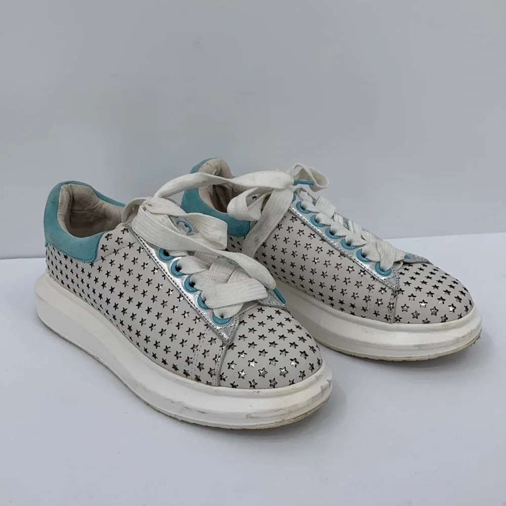 Hollie Watman Star Gazing sneakers white leather silver shoe platform women 8.5